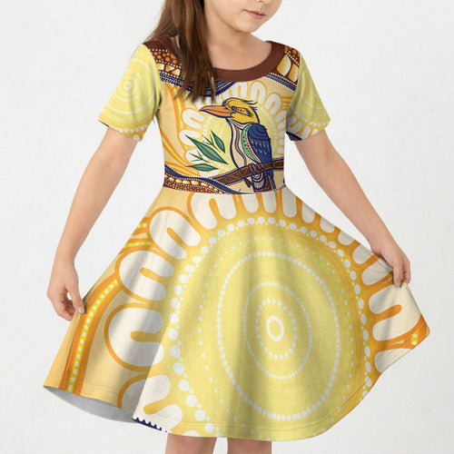 Kookaburra Australia Indigenous Art Kid Short Sleeve Dress