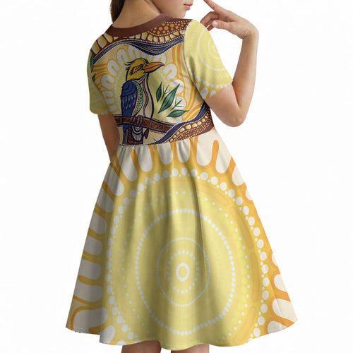 Kookaburra Australia Indigenous Art Kid Short Sleeve Dress