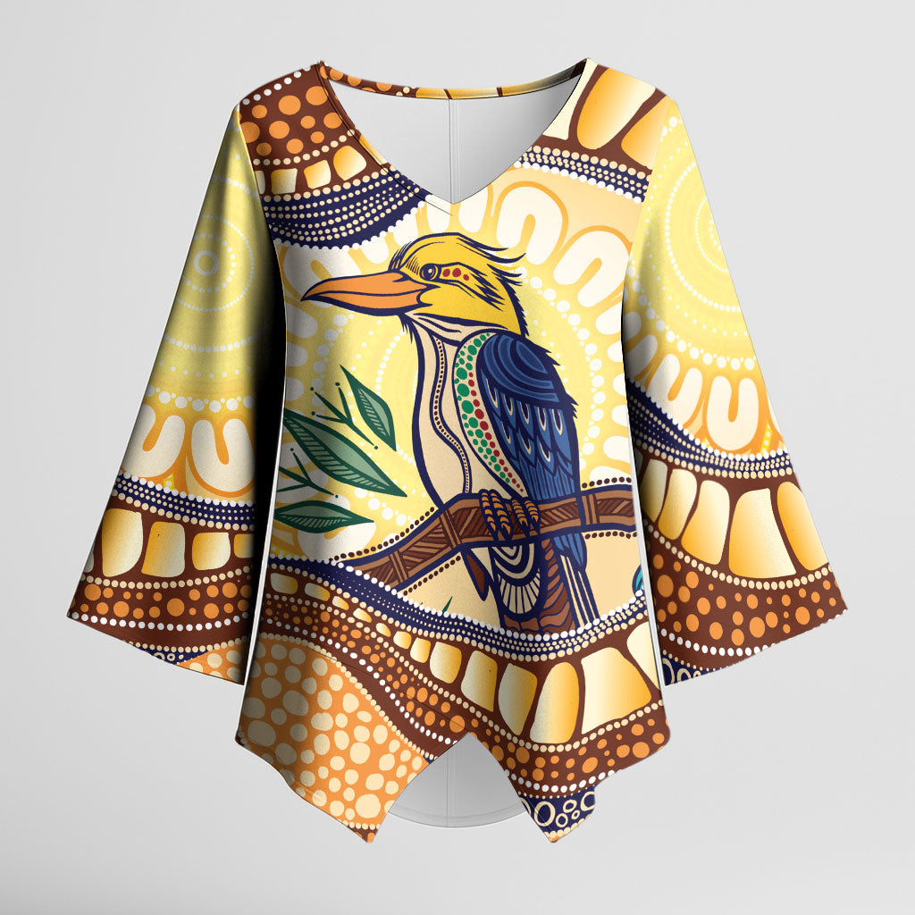 Kookaburra Australia Indigenous Art Kimono Sleeve Blouse