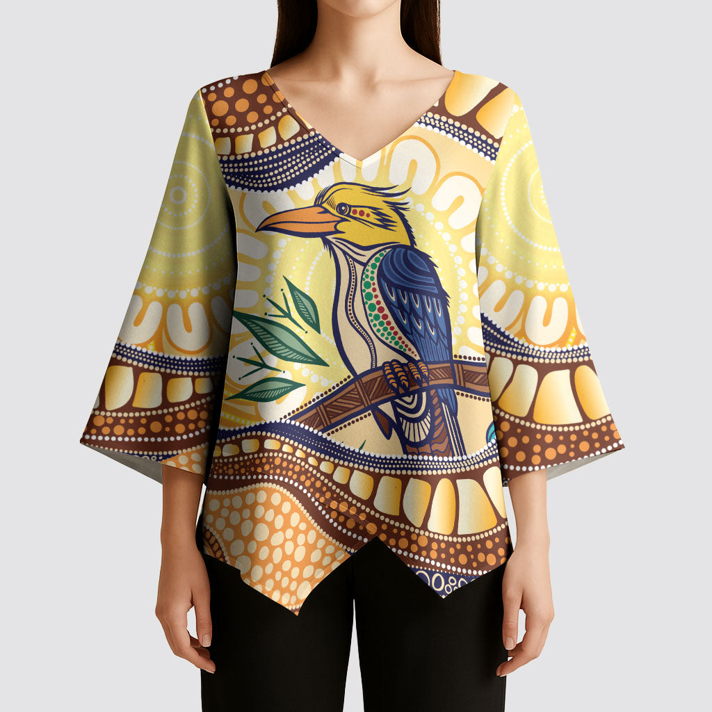Kookaburra Australia Indigenous Art Kimono Sleeve Blouse
