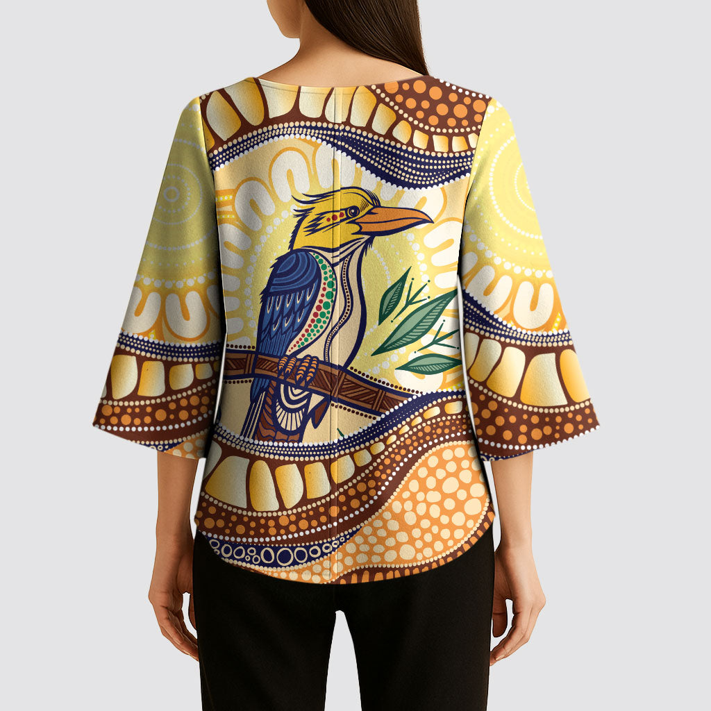 Kookaburra Australia Indigenous Art Kimono Sleeve Blouse