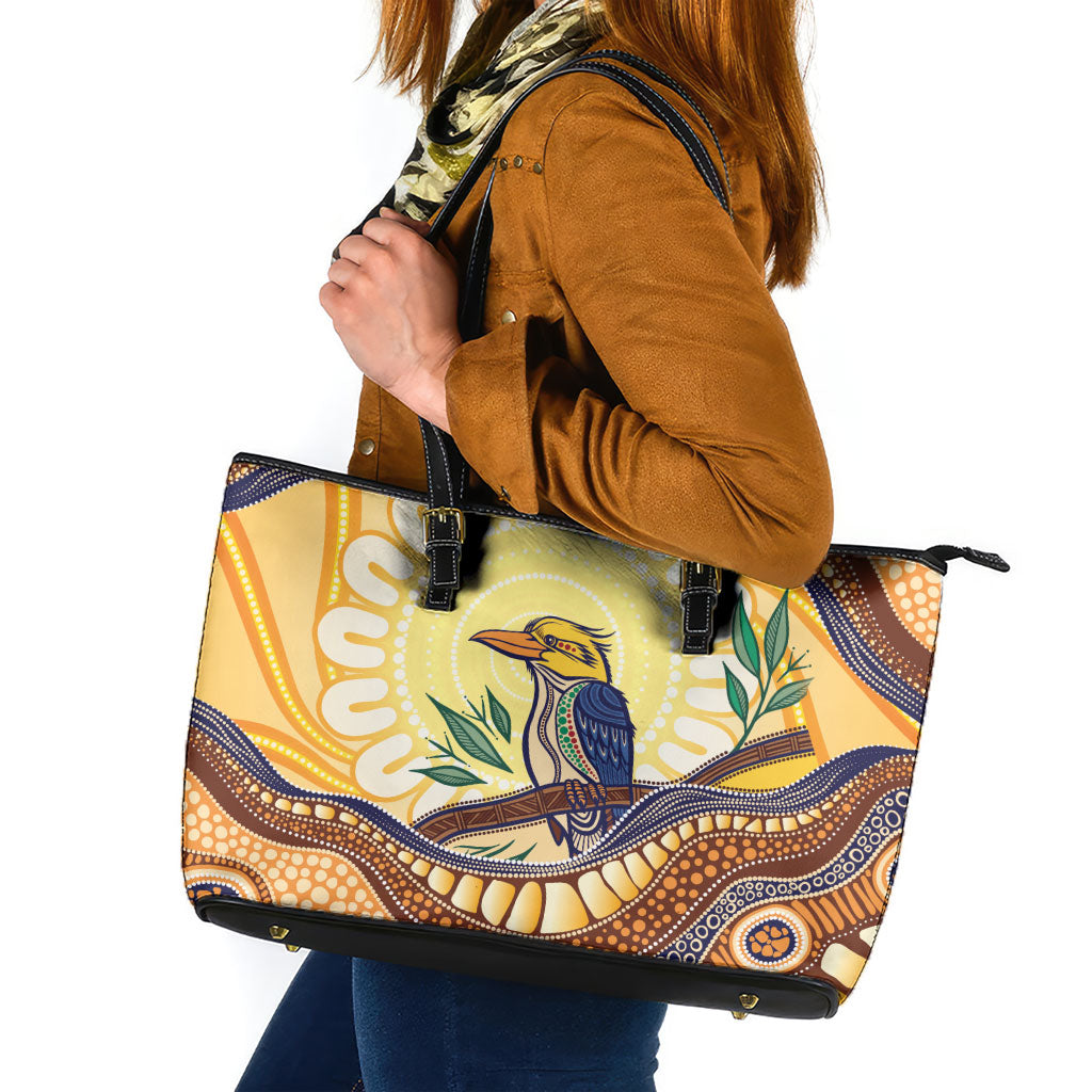 Kookaburra Australia Indigenous Art Leather Tote Bag