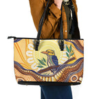 Kookaburra Australia Indigenous Art Leather Tote Bag