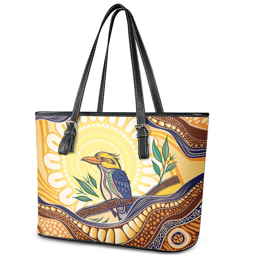 Kookaburra Australia Indigenous Art Leather Tote Bag