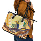 Kookaburra Australia Indigenous Art Leather Tote Bag