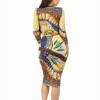 Kookaburra Australia Indigenous Art Long Sleeve Bodycon Dress