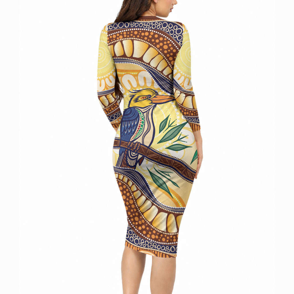Kookaburra Australia Indigenous Art Long Sleeve Bodycon Dress