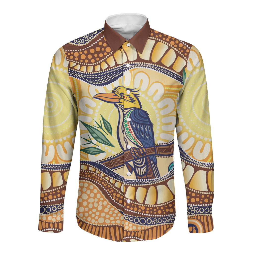 Kookaburra Australia Indigenous Art Long Sleeve Button Shirt