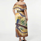 Kookaburra Australia Indigenous Art Off Shoulder Maxi Dress