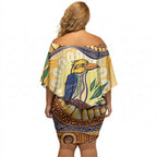 Kookaburra Australia Indigenous Art Off Shoulder Short Dress