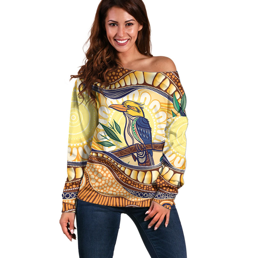 Kookaburra Australia Indigenous Art Off Shoulder Sweater