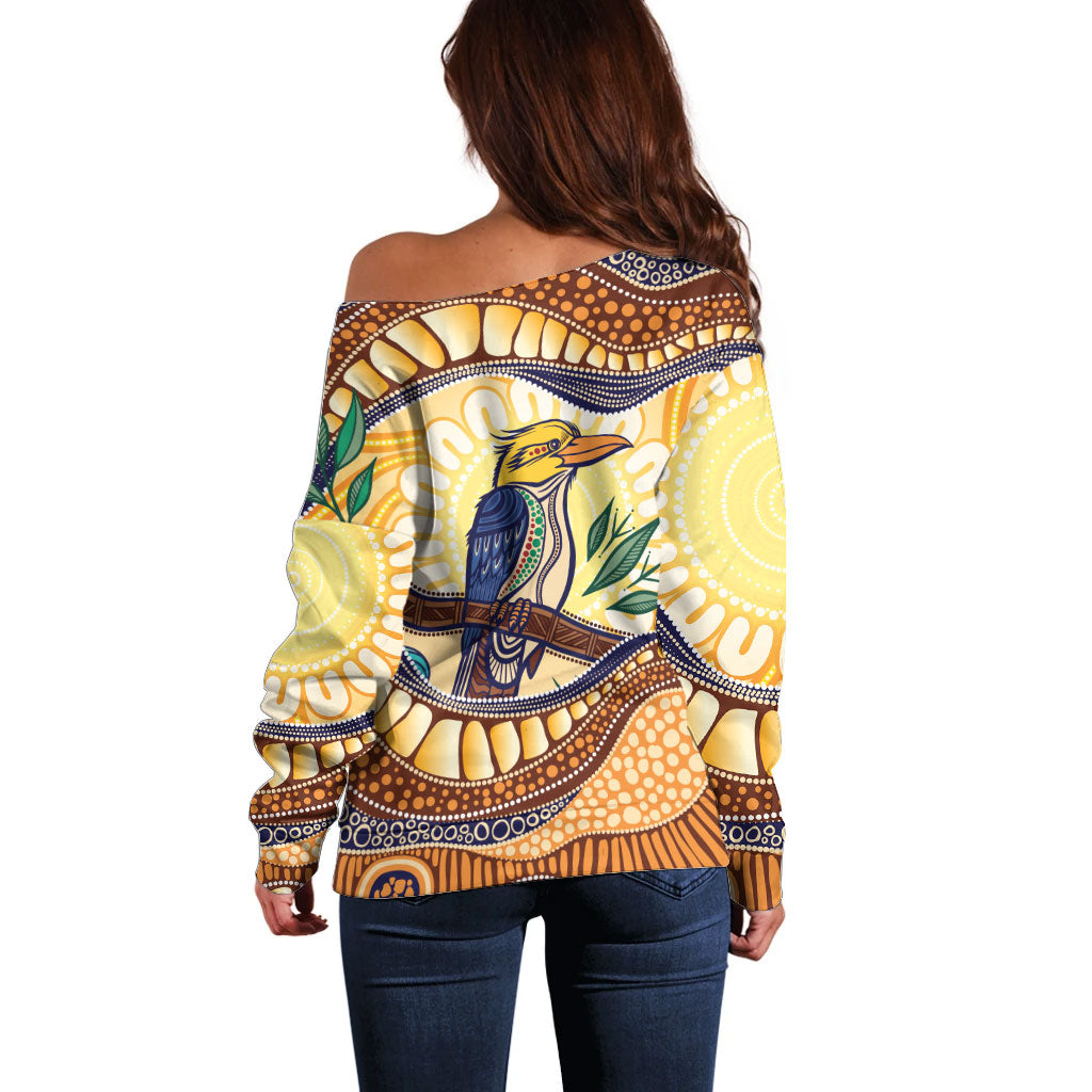 Kookaburra Australia Indigenous Art Off Shoulder Sweater
