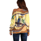 Kookaburra Australia Indigenous Art Off Shoulder Sweater
