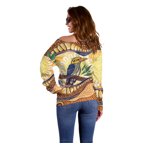 Kookaburra Australia Indigenous Art Off Shoulder Sweater