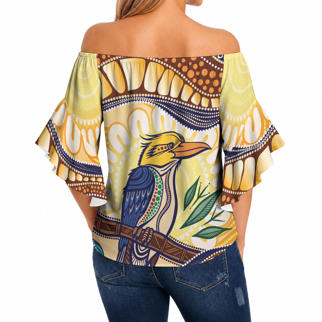 Kookaburra Australia Indigenous Art Off Shoulder Wrap Waist Top