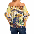 Kookaburra Australia Indigenous Art Off Shoulder Wrap Waist Top