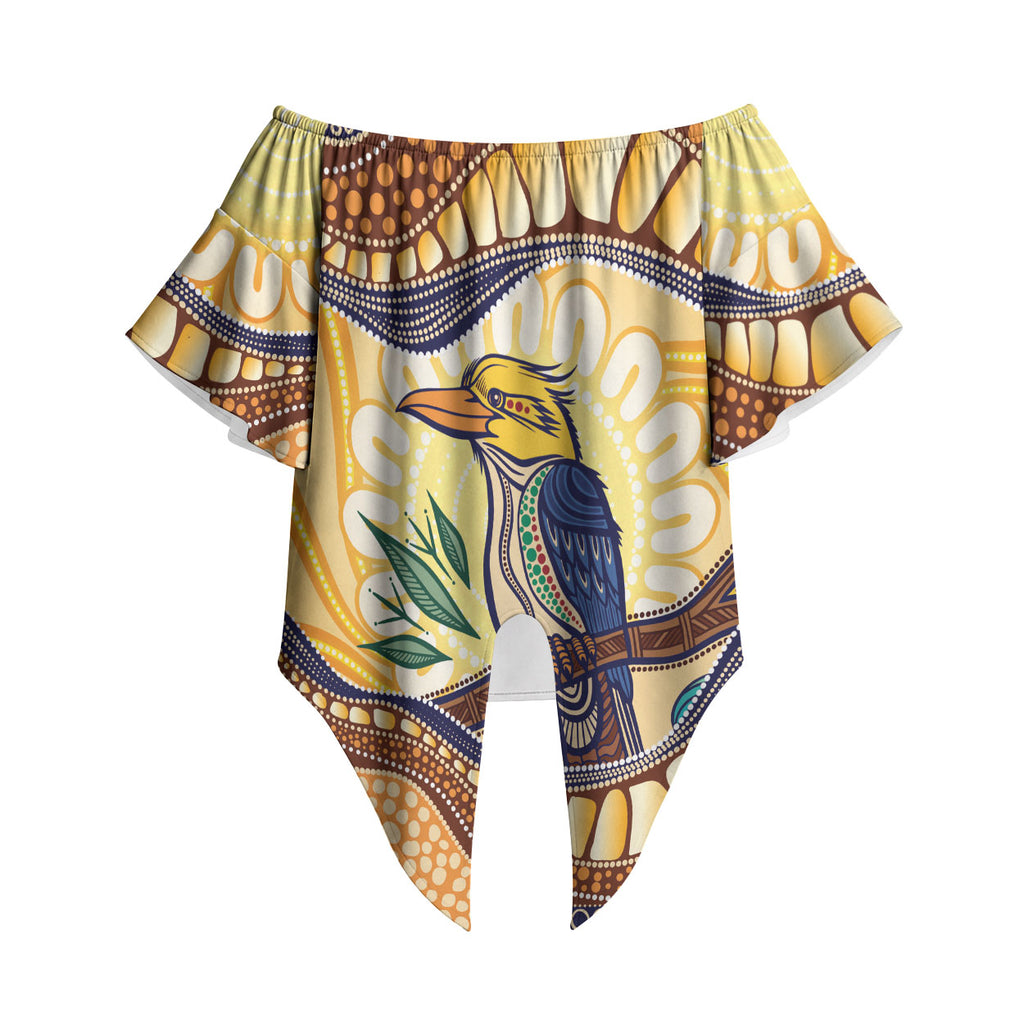 Kookaburra Australia Indigenous Art Off Shoulder Wrap Waist Top