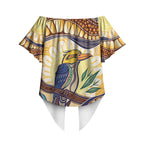 Kookaburra Australia Indigenous Art Off Shoulder Wrap Waist Top