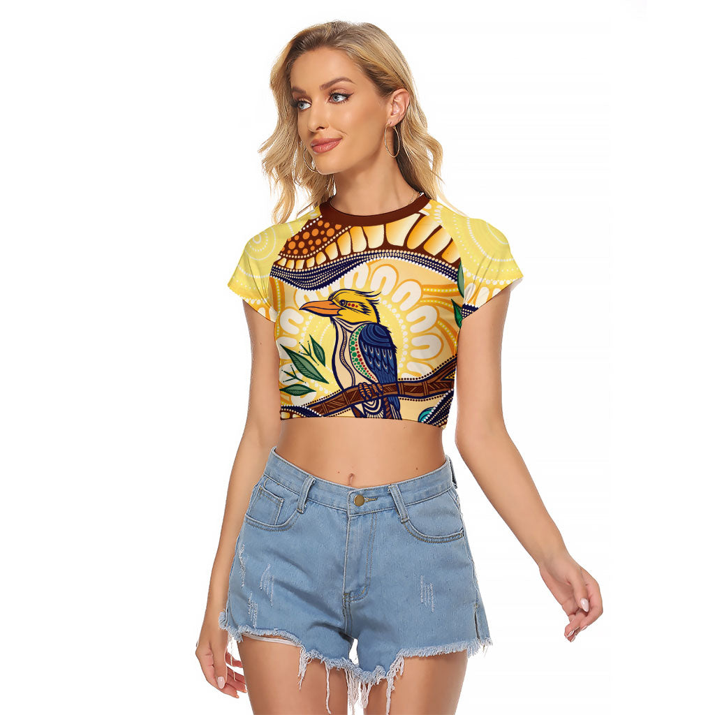 Kookaburra Australia Indigenous Art Raglan Cropped T Shirt