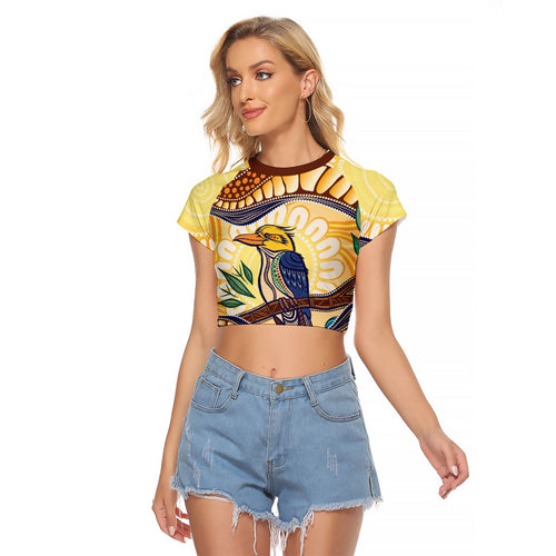 Kookaburra Australia Indigenous Art Raglan Cropped T Shirt
