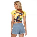Kookaburra Australia Indigenous Art Raglan Cropped T Shirt