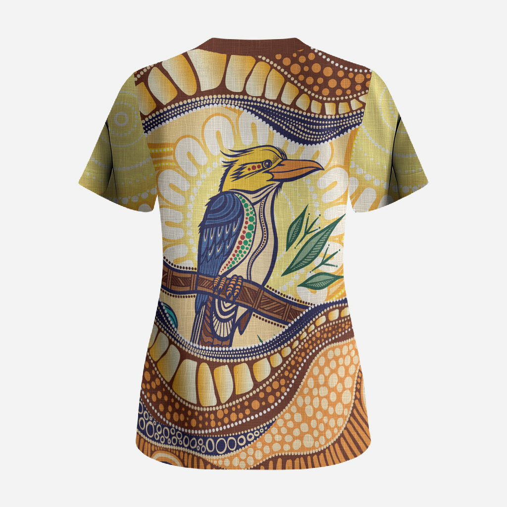 Kookaburra Australia Indigenous Art Scrub Top