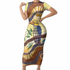 Kookaburra Australia Indigenous Art Short Sleeve Bodycon Dress