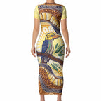 Kookaburra Australia Indigenous Art Short Sleeve Bodycon Dress