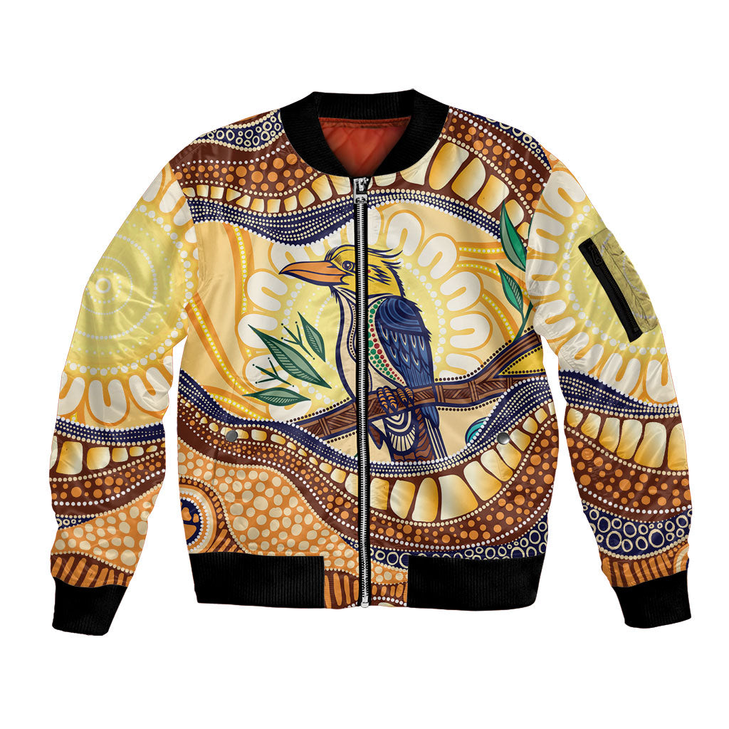 Kookaburra Australia Indigenous Art Sleeve Zip Bomber Jacket