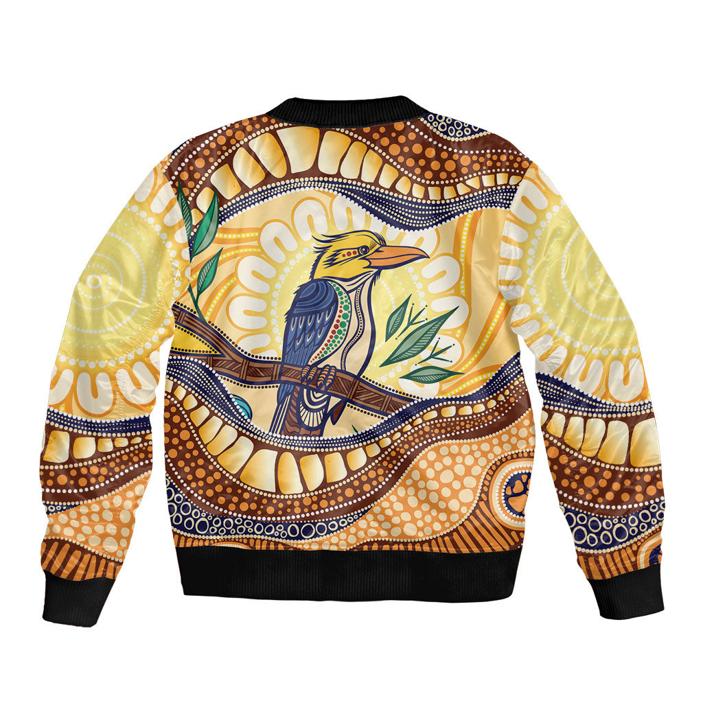 Kookaburra Australia Indigenous Art Sleeve Zip Bomber Jacket
