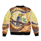Kookaburra Australia Indigenous Art Sleeve Zip Bomber Jacket