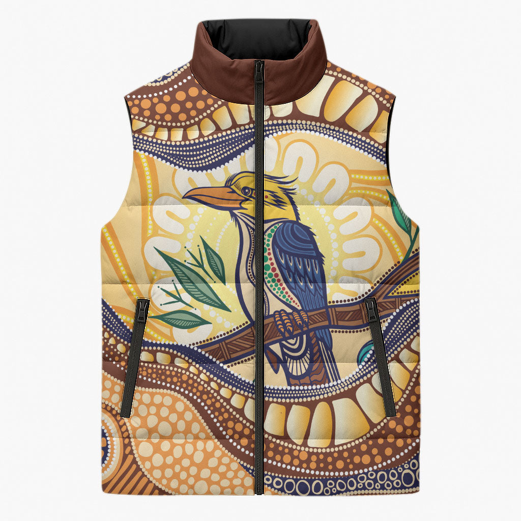 Kookaburra Australia Indigenous Art Sleeveless Puffer Jacket