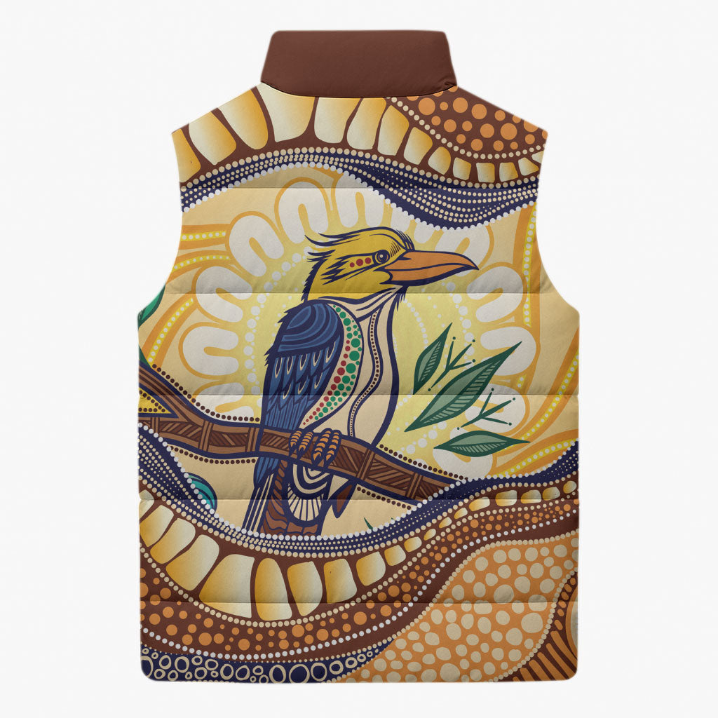 Kookaburra Australia Indigenous Art Sleeveless Puffer Jacket