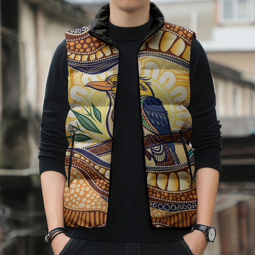 Kookaburra Australia Indigenous Art Sleeveless Puffer Jacket