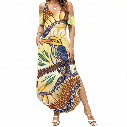 Kookaburra Australia Indigenous Art Summer Maxi Dress