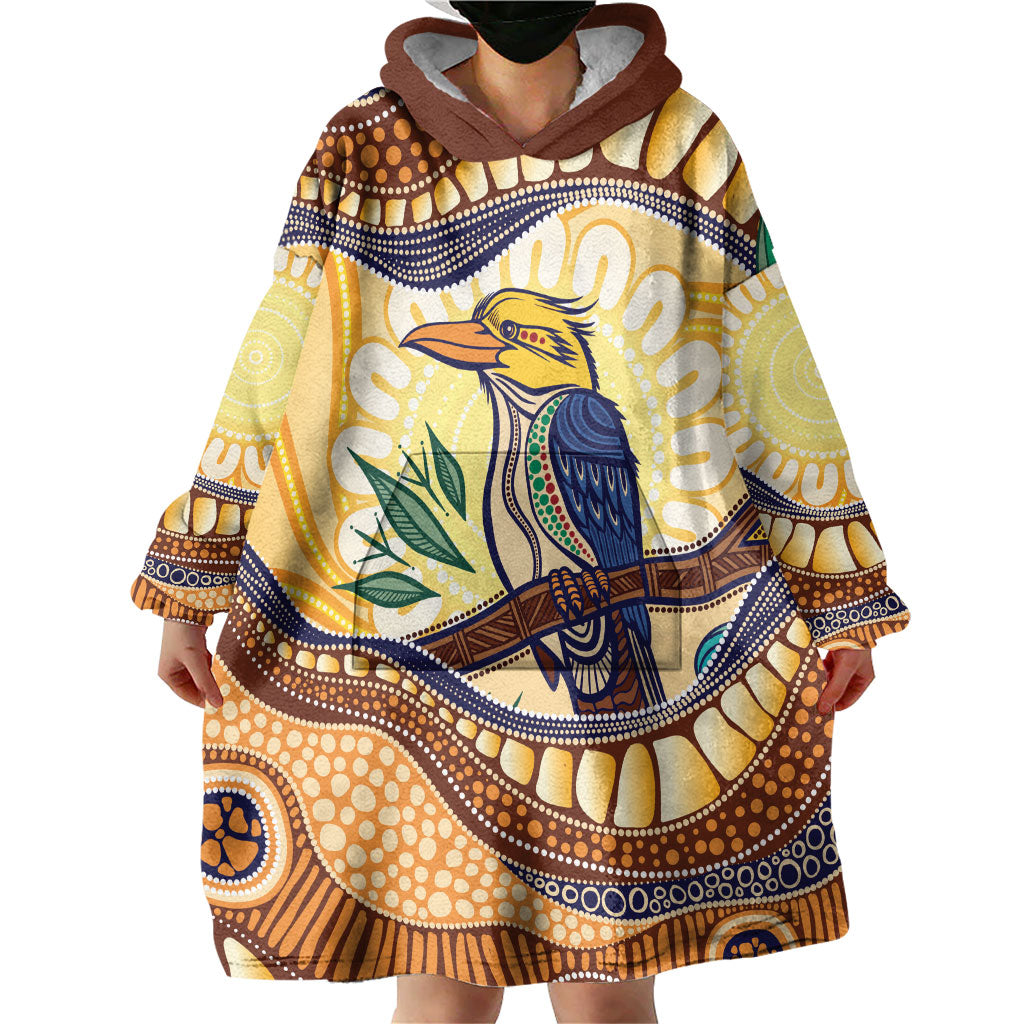 Kookaburra Australia Indigenous Art Wearable Blanket Hoodie