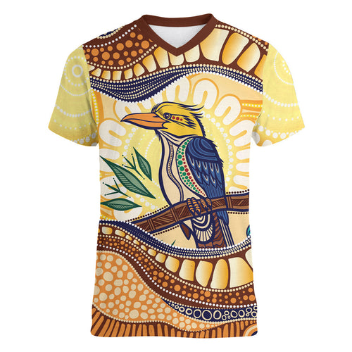 Kookaburra Australia Indigenous Art Women V-Neck T-Shirt