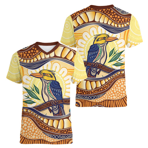 Kookaburra Australia Indigenous Art Women V-Neck T-Shirt