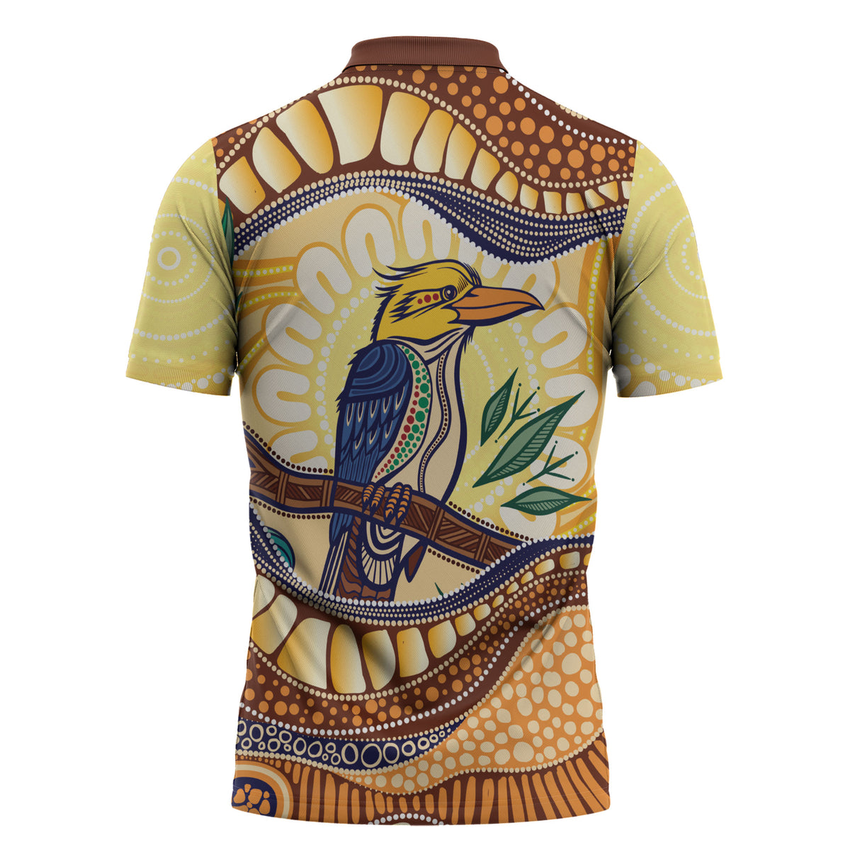 Kookaburra Australia Indigenous Art Zipper Polo Shirt