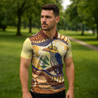 Kookaburra Australia Indigenous Art Zipper Polo Shirt