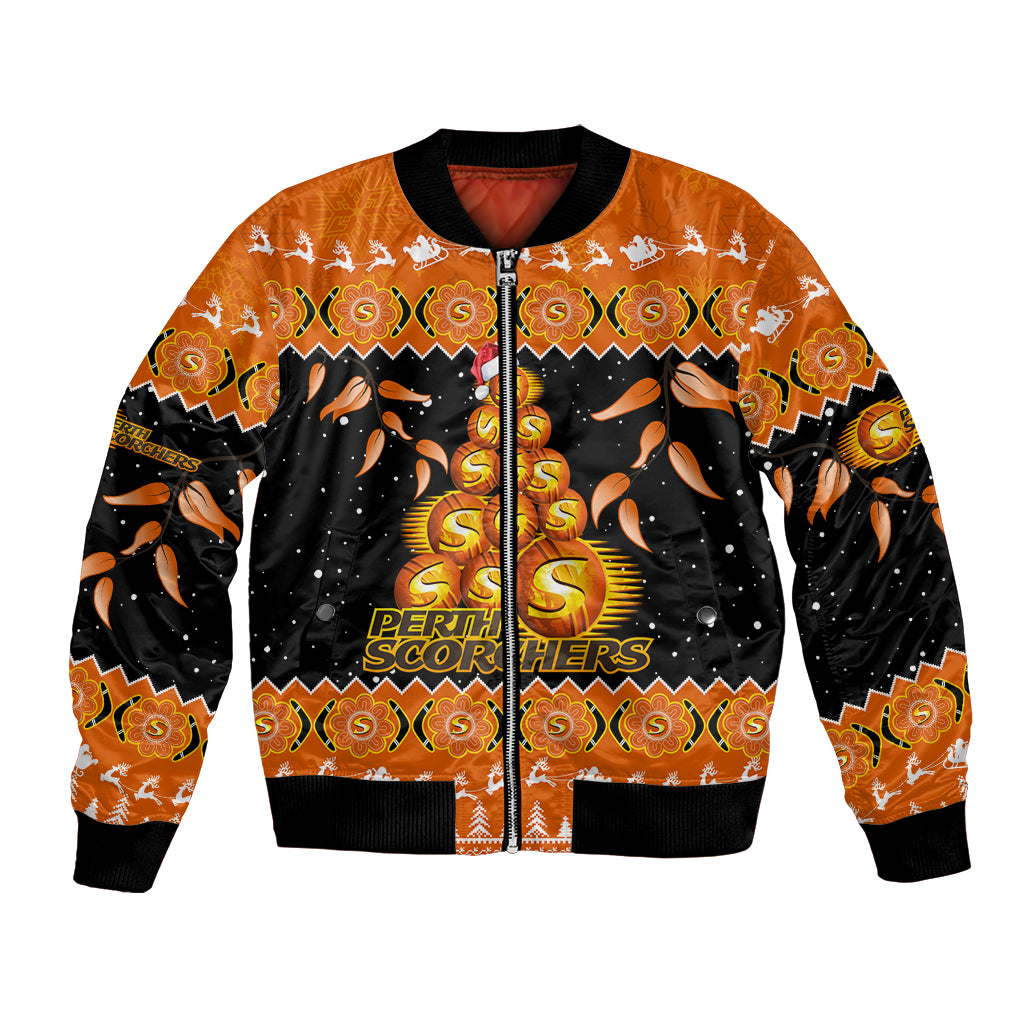 perth-scorchers-cricket-christmas-bomber-jacket-merry-xmas-2023-indigenous-art