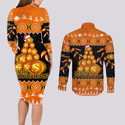 perth-scorchers-cricket-christmas-couples-matching-long-sleeve-bodycon-dress-and-long-sleeve-button-shirt-merry-xmas-2023-indigenous-art