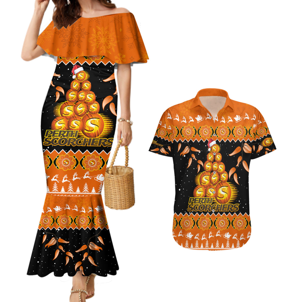 perth-scorchers-cricket-christmas-couples-matching-mermaid-dress-and-hawaiian-shirt-merry-xmas-2023-indigenous-art