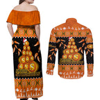 perth-scorchers-cricket-christmas-couples-matching-off-shoulder-maxi-dress-and-long-sleeve-button-shirt-merry-xmas-2023-indigenous-art