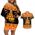perth-scorchers-cricket-christmas-couples-matching-off-shoulder-short-dress-and-hawaiian-shirt-merry-xmas-2023-indigenous-art