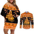 perth-scorchers-cricket-christmas-couples-matching-off-shoulder-short-dress-and-long-sleeve-button-shirt-merry-xmas-2023-indigenous-art