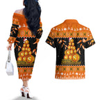 perth-scorchers-cricket-christmas-couples-matching-off-the-shoulder-long-sleeve-dress-and-hawaiian-shirt-merry-xmas-2023-indigenous-art
