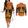 perth-scorchers-cricket-christmas-couples-matching-off-the-shoulder-long-sleeve-dress-and-long-sleeve-button-shirt-merry-xmas-2023-indigenous-art