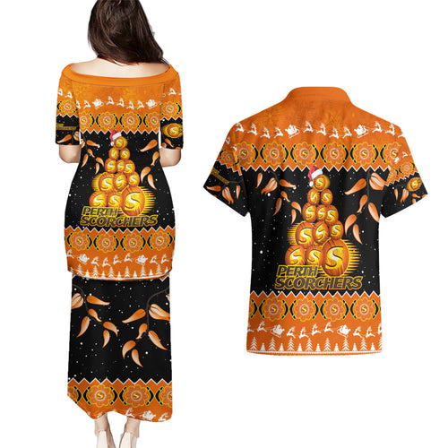 perth-scorchers-cricket-christmas-couples-matching-puletasi-dress-and-hawaiian-shirt-merry-xmas-2023-indigenous-art