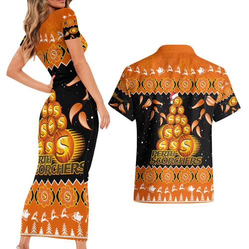perth-scorchers-cricket-christmas-couples-matching-short-sleeve-bodycon-dress-and-hawaiian-shirt-merry-xmas-2023-indigenous-art